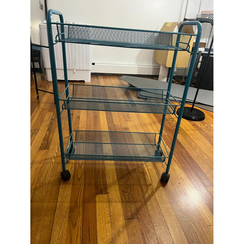 Green rolling shelf cart with three tiers