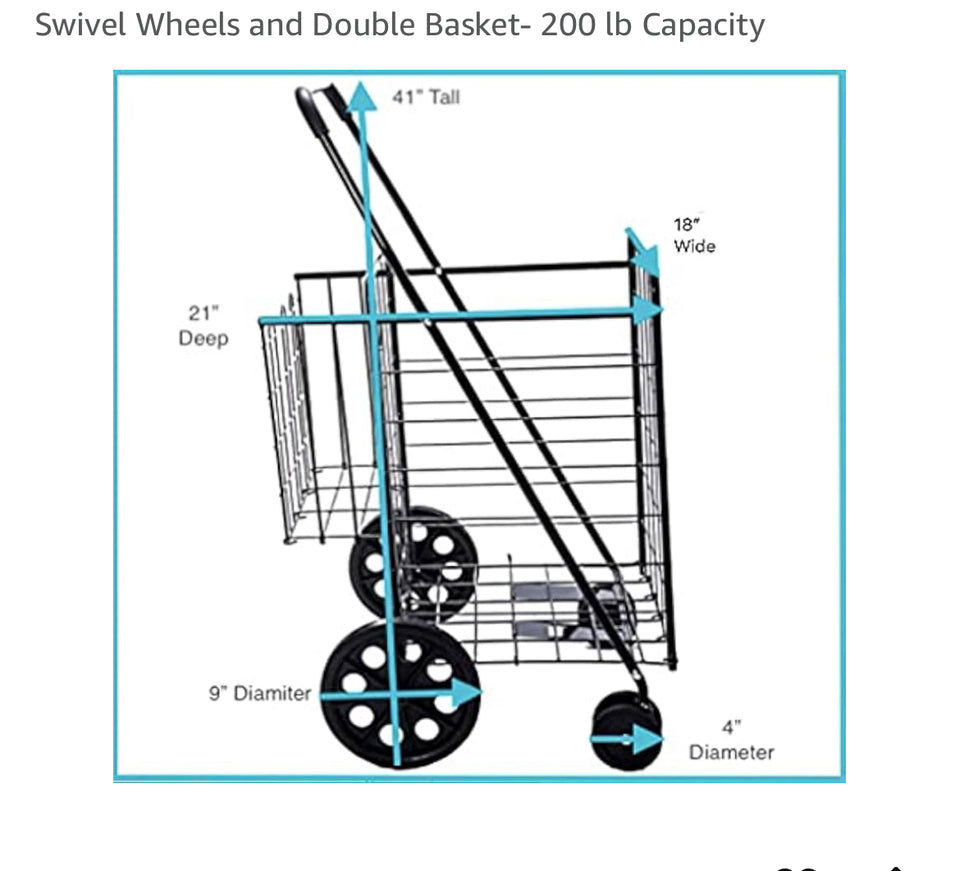 Jumbo Foldable Utility Shopping Cart – 200 lb Capacity, Easy Storage