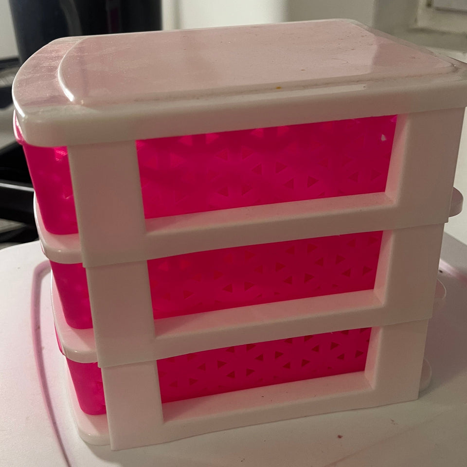 Small 3-Drawer Organizer – Hot Pink & White